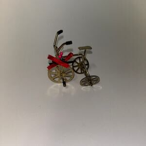 Vintage Gold Brass Tricycle Bicycle Christmas Tree Holiday Ornament